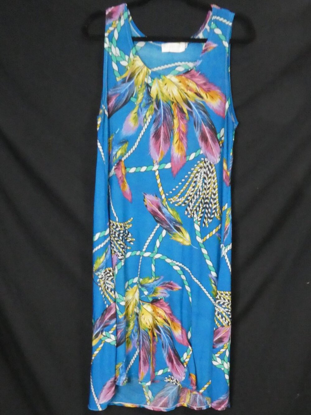 UNIQUE INT'L Tropical Feather Print Tank Dress Blue - Size XL